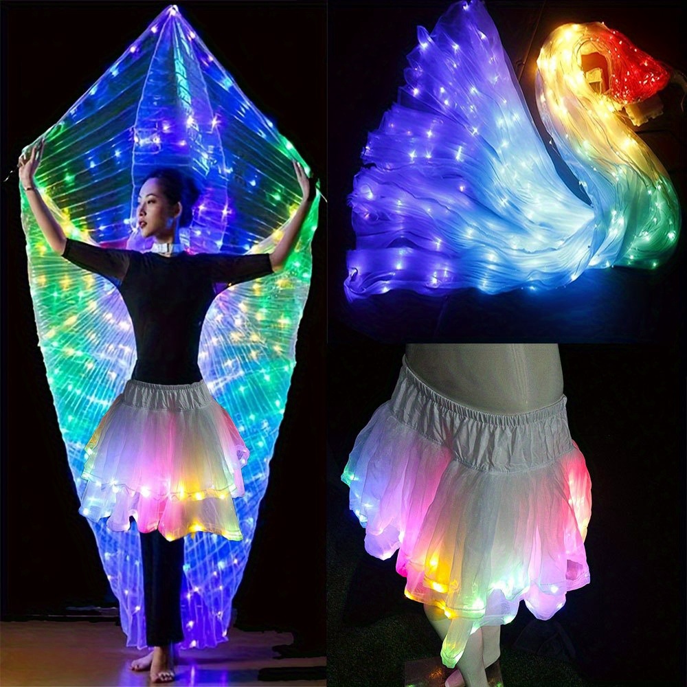 XinVolt LED  -the-Dark Dance Wings & Skirt Set with Multicolor Dynamic Lighting Effects, Battery-Powered (Batteries Not Included) & Adjustable Hook-and-Loop Closure for Christmas Parties, Stage Performances, Themed Events - Safe Low Voltage Operation, Durable Lightweight Design for Adults &, Festive Celebration, Glowing Effects,   Leds, Glow In Dark,  , Event  