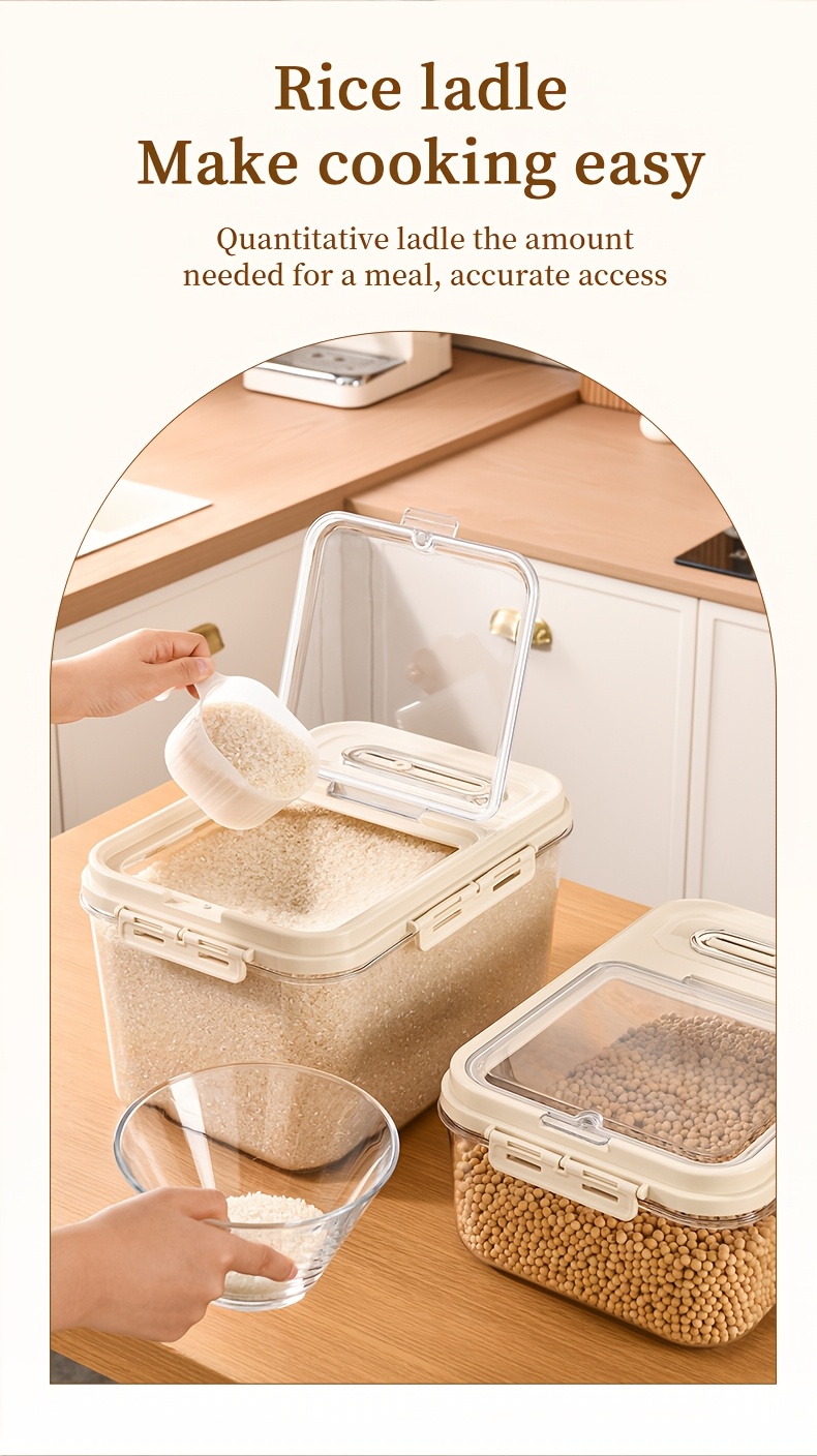 2 sizes airtight food storage containers set 5kg 11 02lb 10kg 22 05lb transparent plastic grain dispenser with measuring cup moisture proof and insect resistant for rice   flour pet food hand wash reusable square with magnetic closure for kitchen use Product details 14