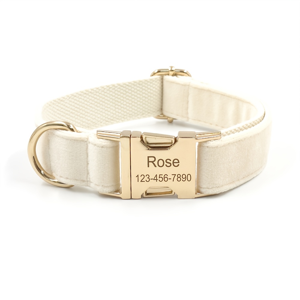 TEMU Custom Soft Velvet Pet Dog Collar Adjustable For Dogs, Free Laser Engraving Of Pet's Name And Owner's Phone Number. Perfect Gift For Dog