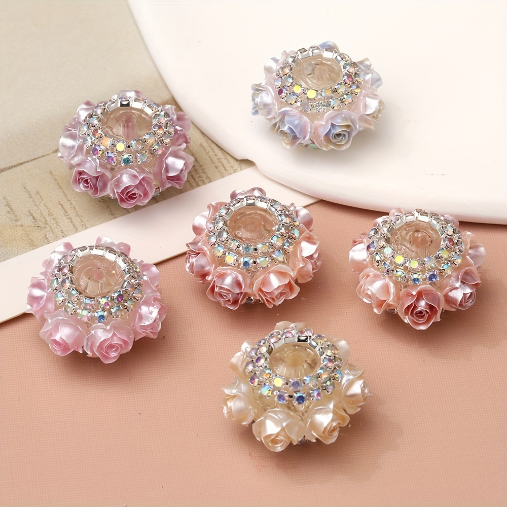 

5pcs Floral Bead Spacers Rhinestone Ball Charms Making For Phone Keychains And Bag Accessories, No Power Needed