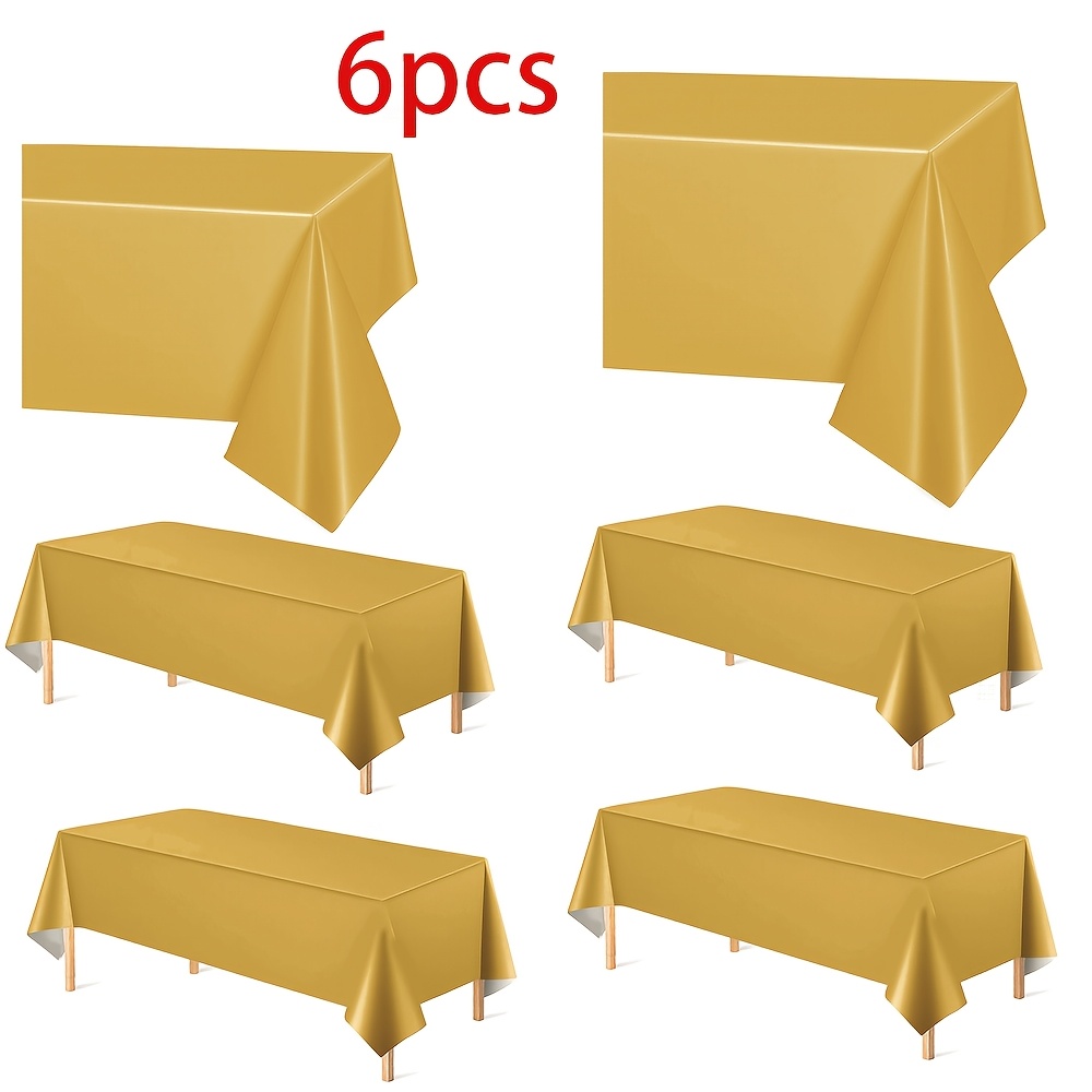 TEMU 6pcs Golden Disposable Plastic Tablecloths 54 X 72 Inches, Versatile Plain Rectangular Party Tablecloths For Everyday Decoration, Birthday