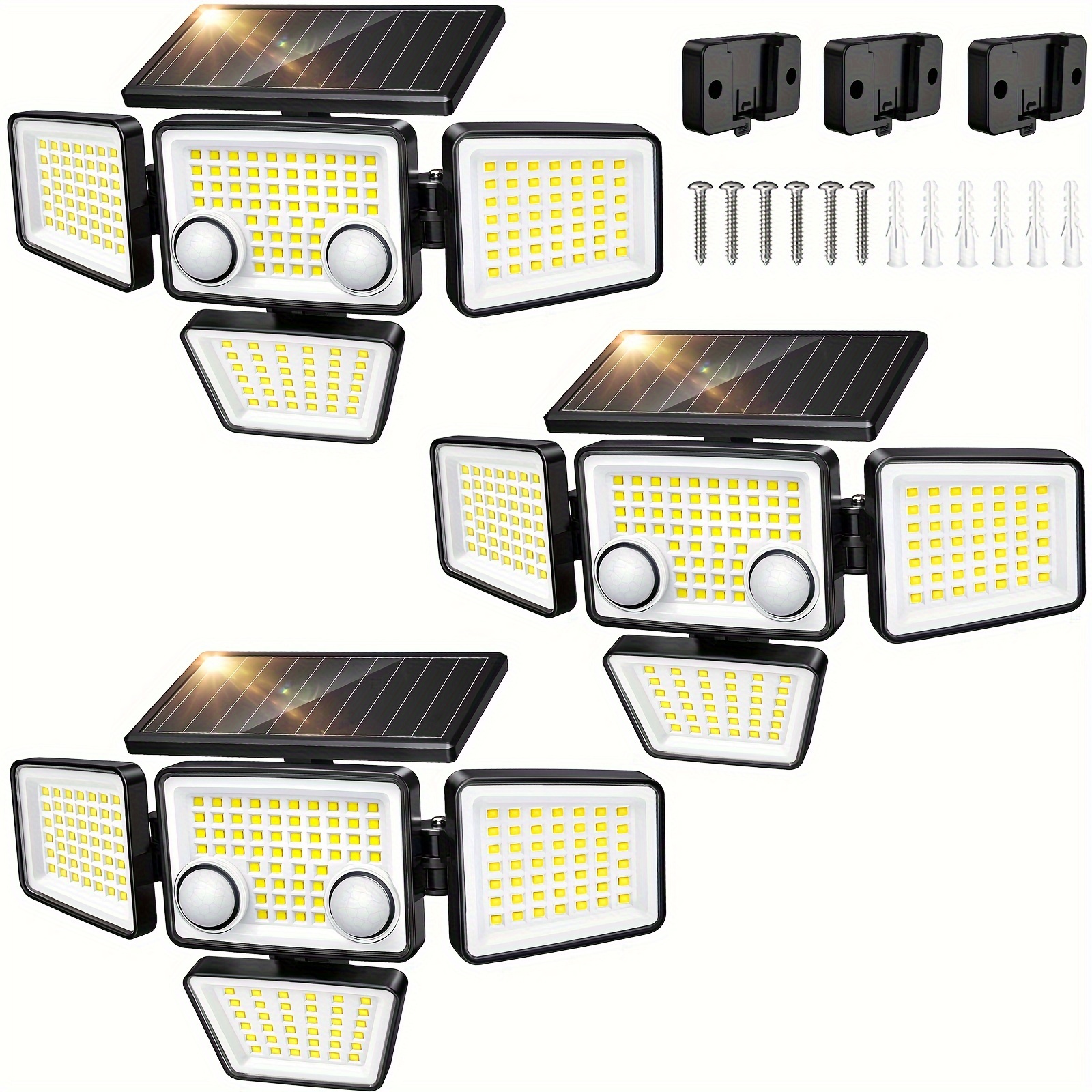 TEMU Solar Outdoor Lights - 3000lm 188 Led Motion Sensor Outdoor Lights, Powered Security Flood Lights, Ip65 Waterproof, Wide Lighting Angle Wall Light With Sensors For Backyard Yard,