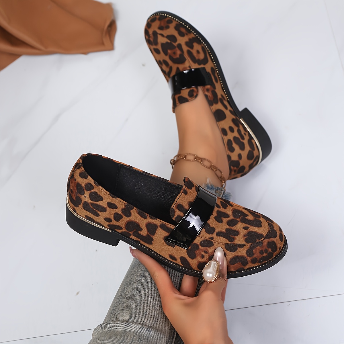 TEMU Women's Fashion Leopard Print Slip-on Loafers, Comfortable Round-toe Commuter Shoes, Women Shoes