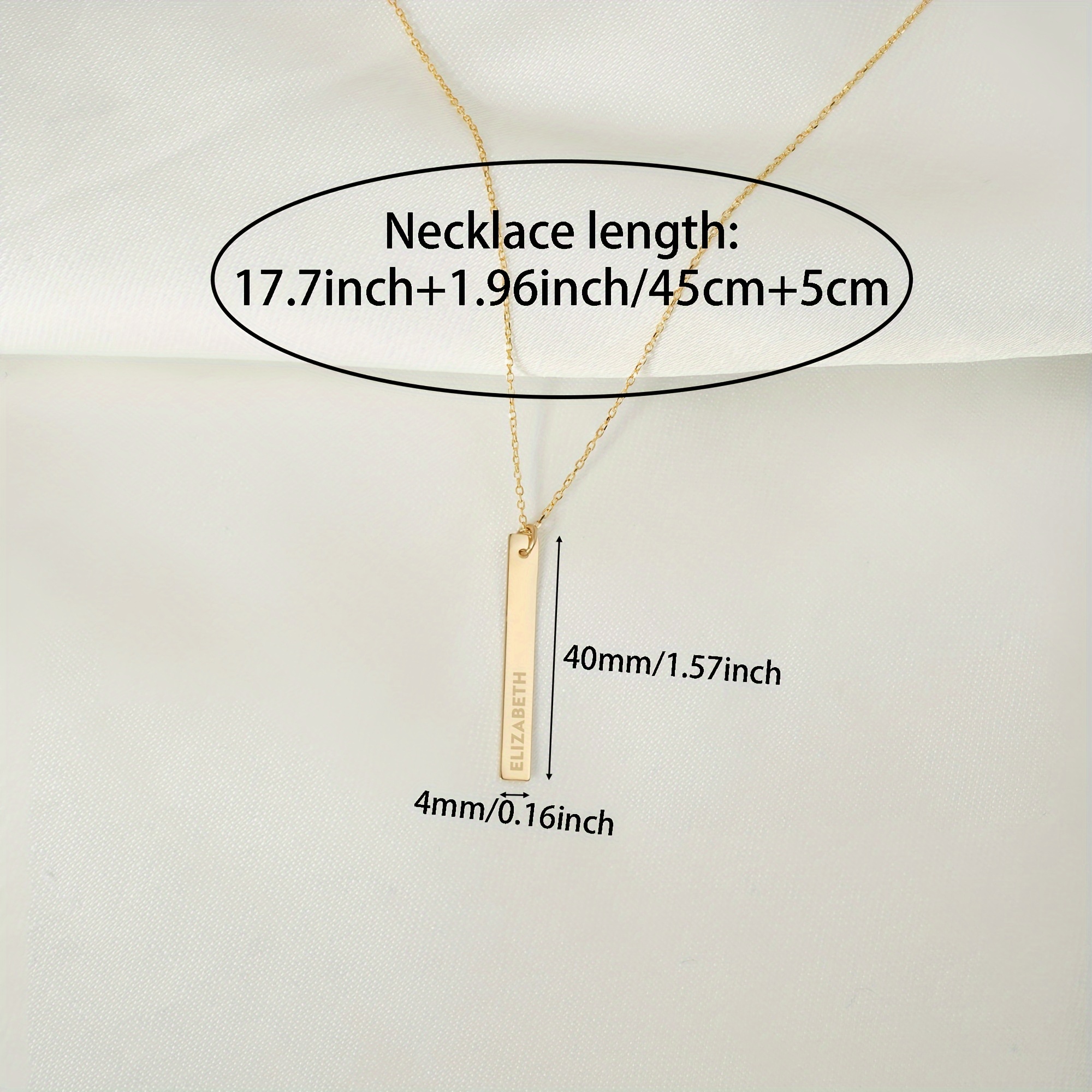 Elegant Simple Bar Pendant Necklace, 18K Gold Plated Customizable