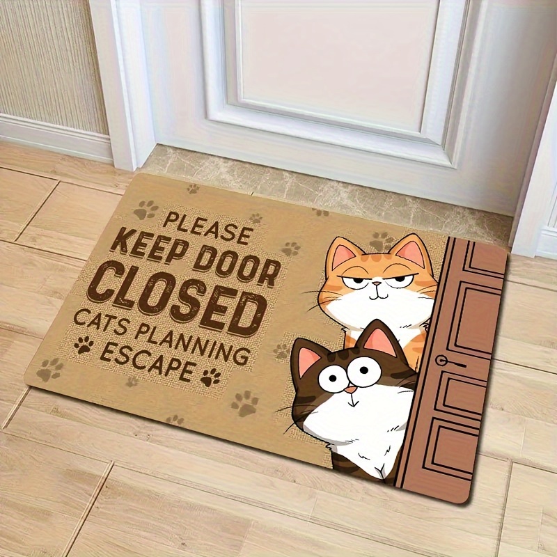 

Cat-themed Welcome Doormat - Anti-slip, Stain-resistant Polyester Rug For Home Decor, Machine Washable, Indoor Use