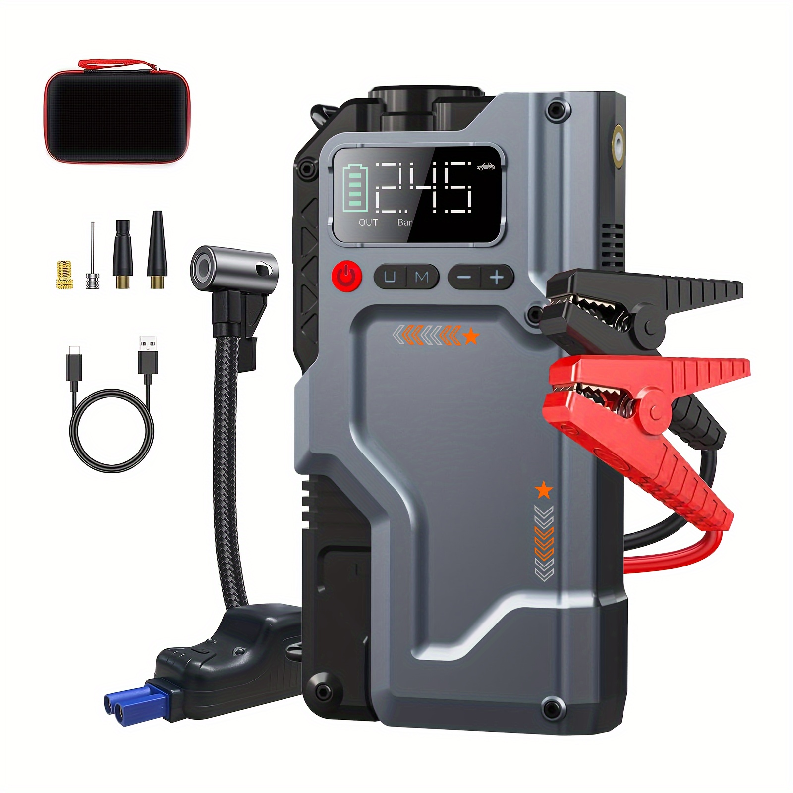 

Car Jump Power Bank With Air Compressor, 150psi 6000a Current Power Bank For 8.5l Petrol And 7.0l Diesel Engine, Portable Power Bank With Led Torch