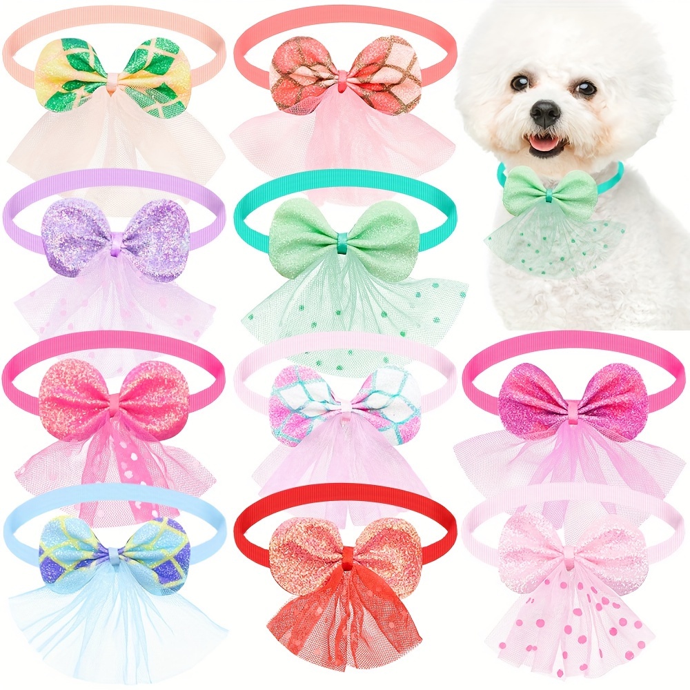 

10pcs Assorted Fairy Style Butterfly Bow Lace Skirt Pet Necktie With Press Buckle, Adjustable Bandanas For Small, Medium, Large Breeds, 100% Polyester Woven Pet Grooming Accessories