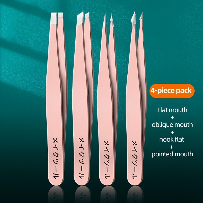 4pcs precision stainless steel tweezers for eyebrow hair facial hair removal blackhead slant tip angle tip pointed tip details 6