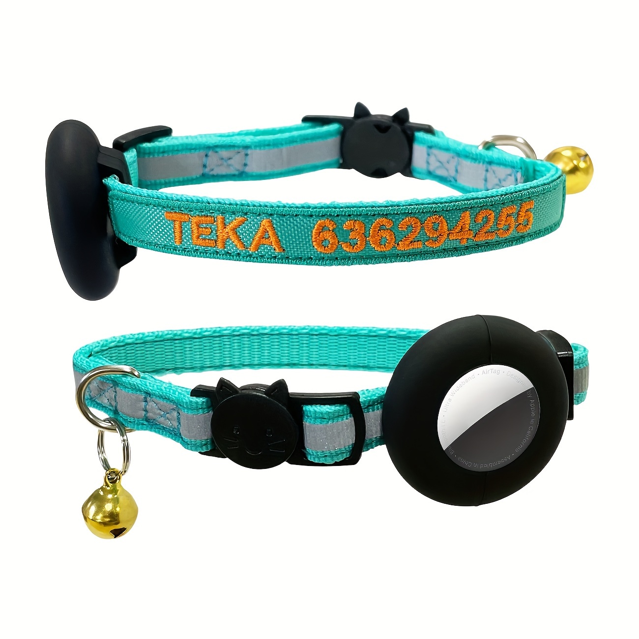TEMU Personalized Cat Collar Nylon Breakaway Reflective Cat Collar With Holder Case And Bell With Embroidered And Phone Number, Without Battery
