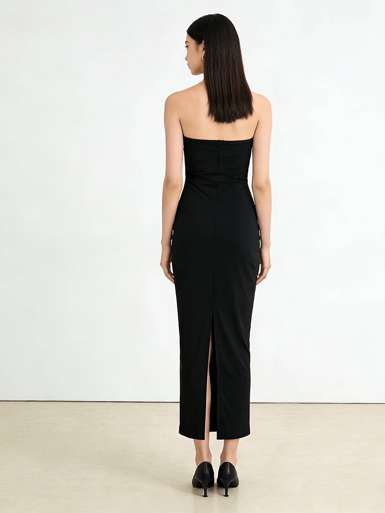 black strapless maxi dress casual new arrival back slit 100% Polyester WDH0096 90's Hip Hop / Size:8