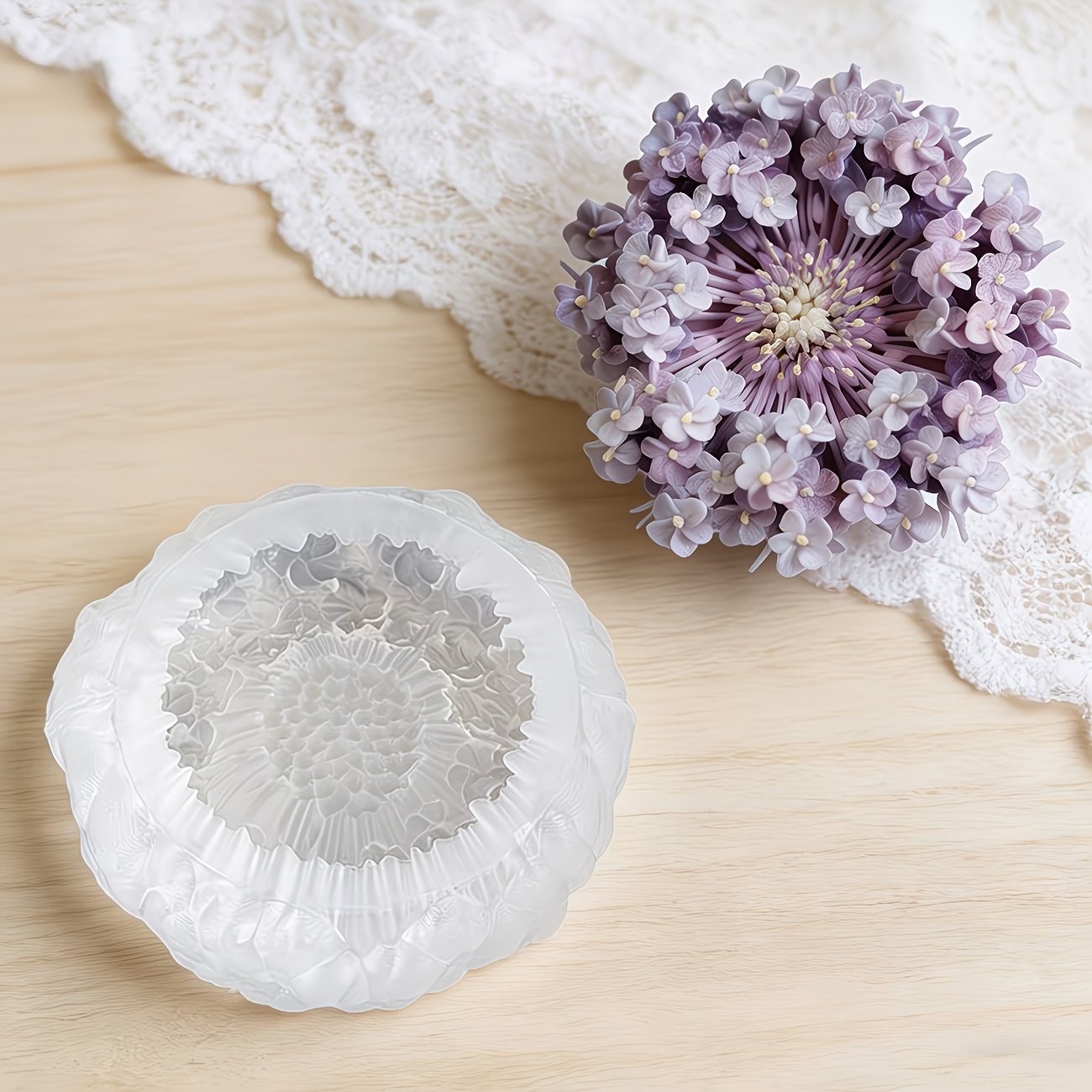 E-shop Hydrangea-förmige Silikonform mit 3D-Petal-Textur, einfache Entformung, wiederverwendbar, geeignet für Kerzen, Harz, Gips, Basteln, Ostern,