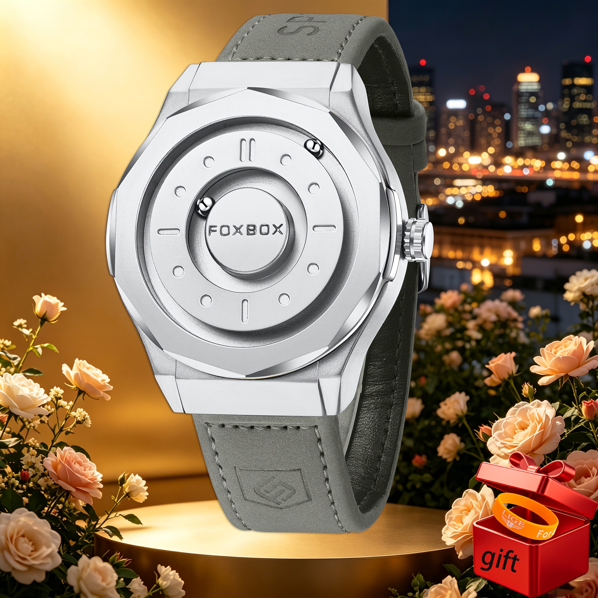 Image of Lige Men's Watch New Magnetic Bead Watch Steel Strip Quartz Watch Elegant And Fashionable Men's Watch, With Ring, Men's Watch Set