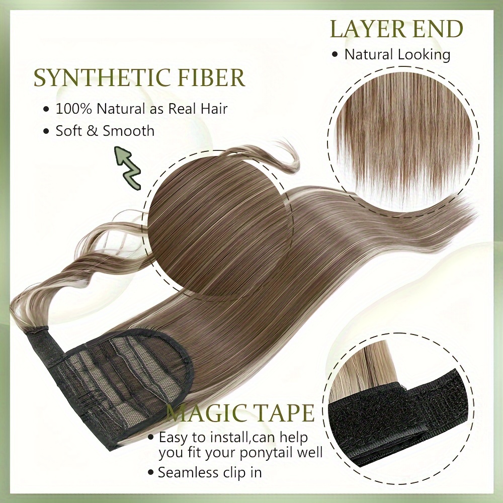 32 inch clip in wrap around ponytail extension long straight synthetic hairpiece with   tape soft versatile for   for parties cosplay everyday use details 3