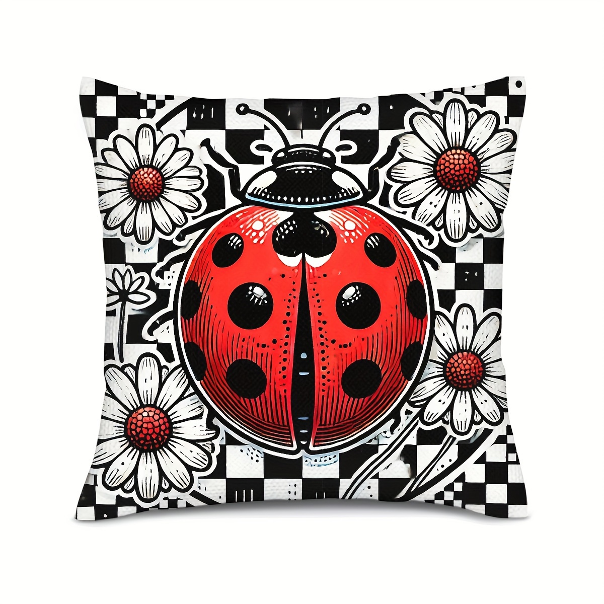 

Charming Ladybug 18x18" Polyester Throw Pillow Cover - Allergy-friendly, Zip Closure, Machine Washable For Living Room & Bedroom Decor (double-sided Print, Insert Not Included)