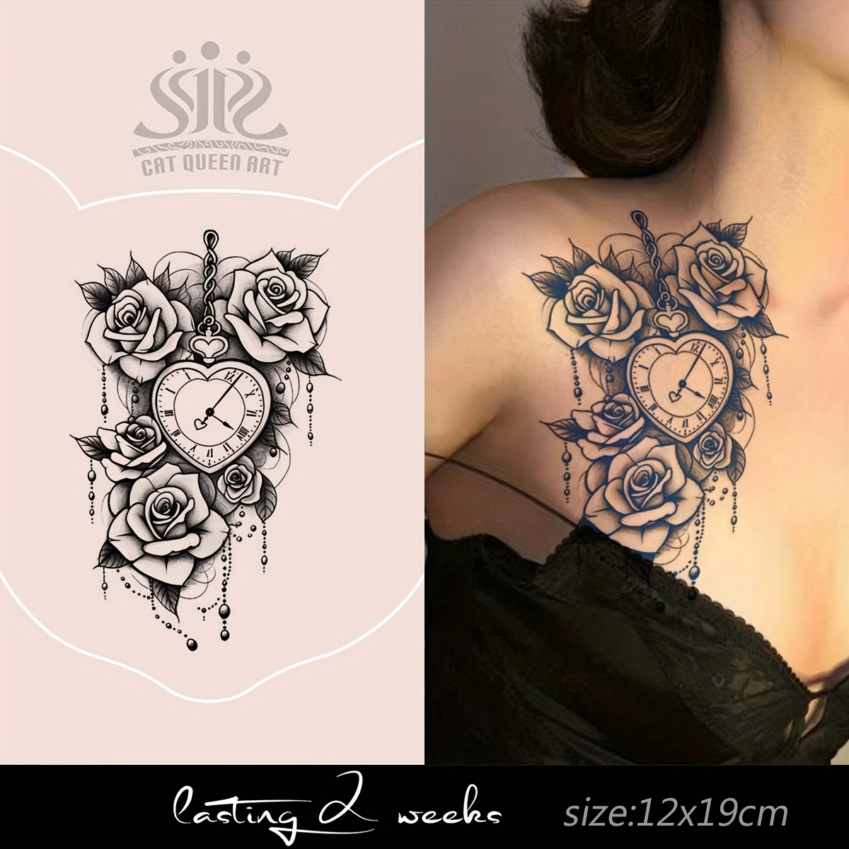 flower clock tattoo sold on Temu United States, image size:1200x1200