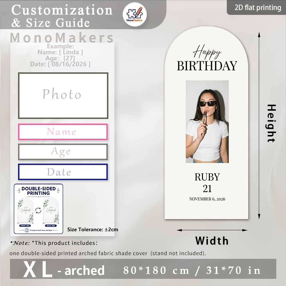 TEMU 2d Flat, 2d Flat Banner - 1pc Custom - English "happy Birthday" Themed Arch Cover - Customizable With Photo/name/age/date, 2d Flat, For Display