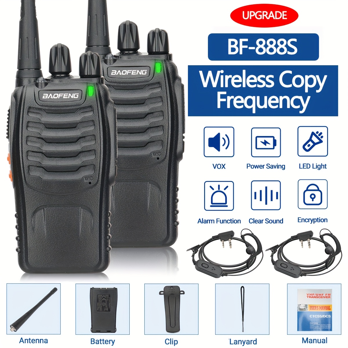 TEMU 2pcs Baofeng Bf-888s Walkie Talkies Long Range For Adults With Earpieces, 16 Channel Rechargeable Handheld Uhf 400-480mhz Amateur Radio, Hiking Biking Camping Fishing Climbing Skiing