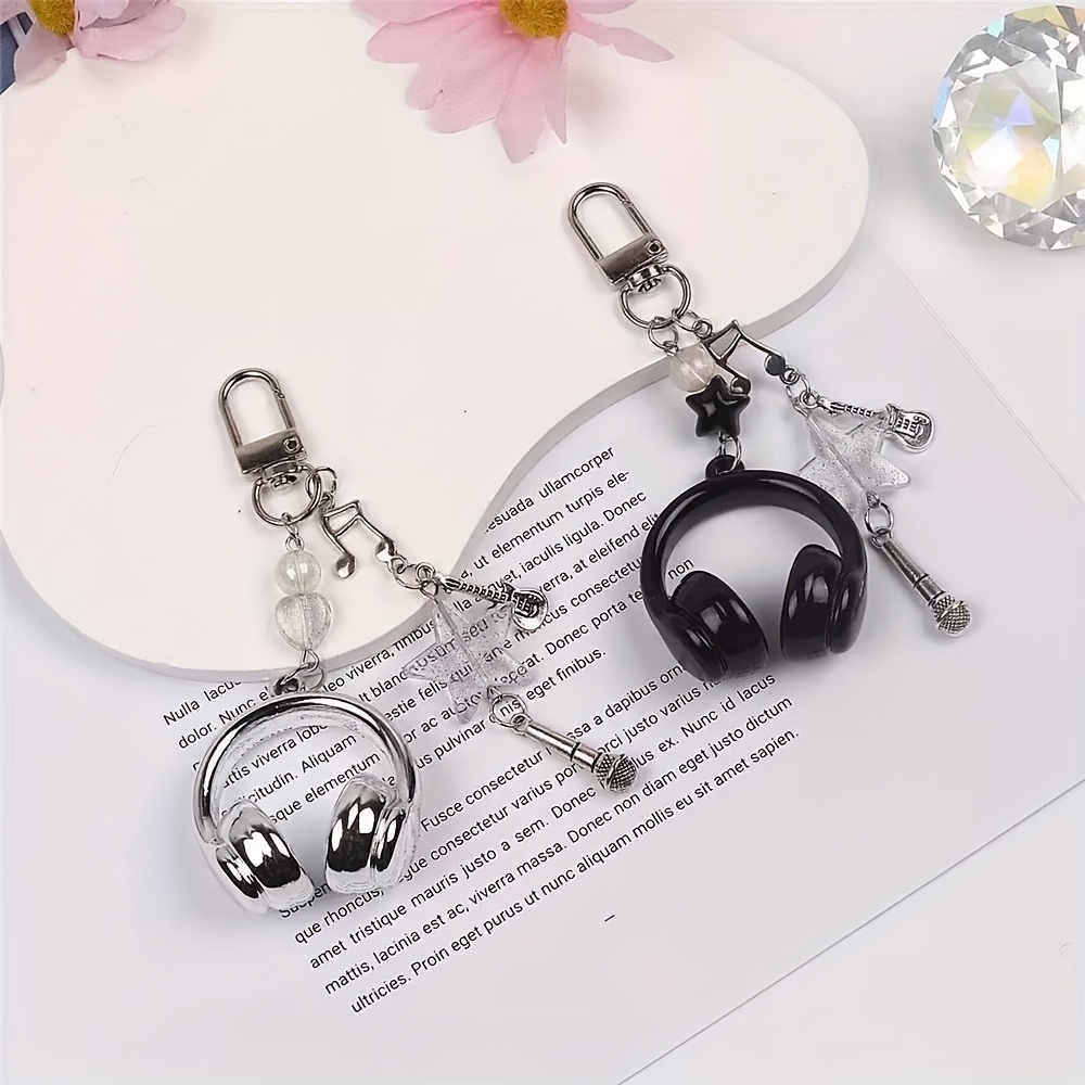 TEMU 2pcs Mini Porte-clés Style Instagram Élément Musical avec Note, Guitare, Étoile et Pendentifs Microphone, Sac, Pendentif Créatif pour Téléphone
