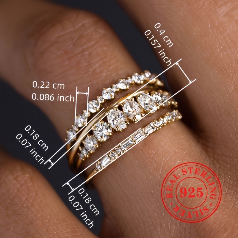 4pcs 925 Sterling Silver Inlay Zirconia Stacking Ring Set