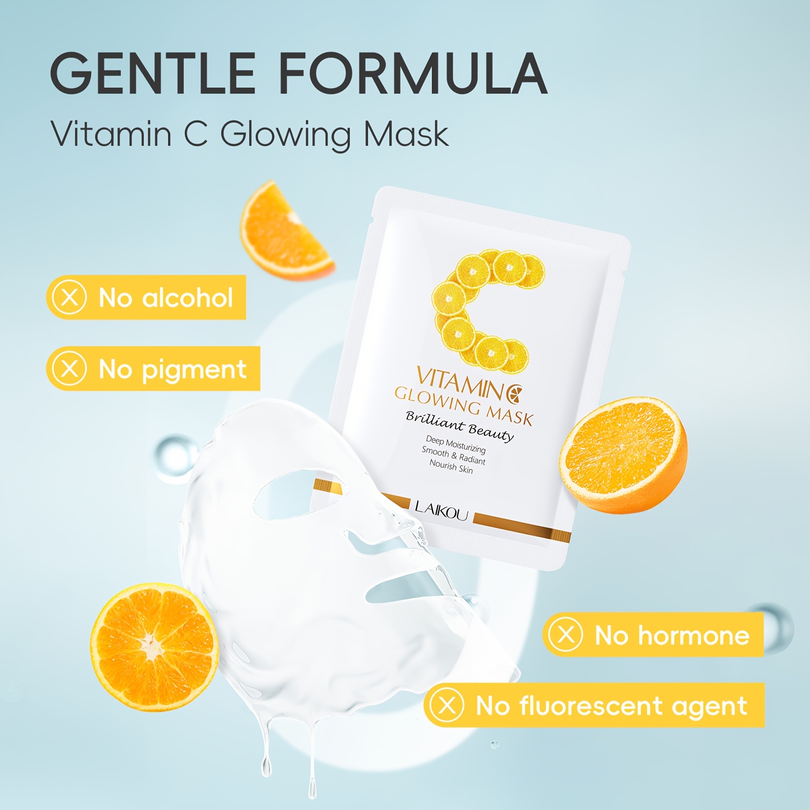 20 komada Vitamin C Sheet Face Mask - Hidratantna maska za lice za sve tipove kože, poklon za vo, Novu godinu, rođendan i Majčin dan