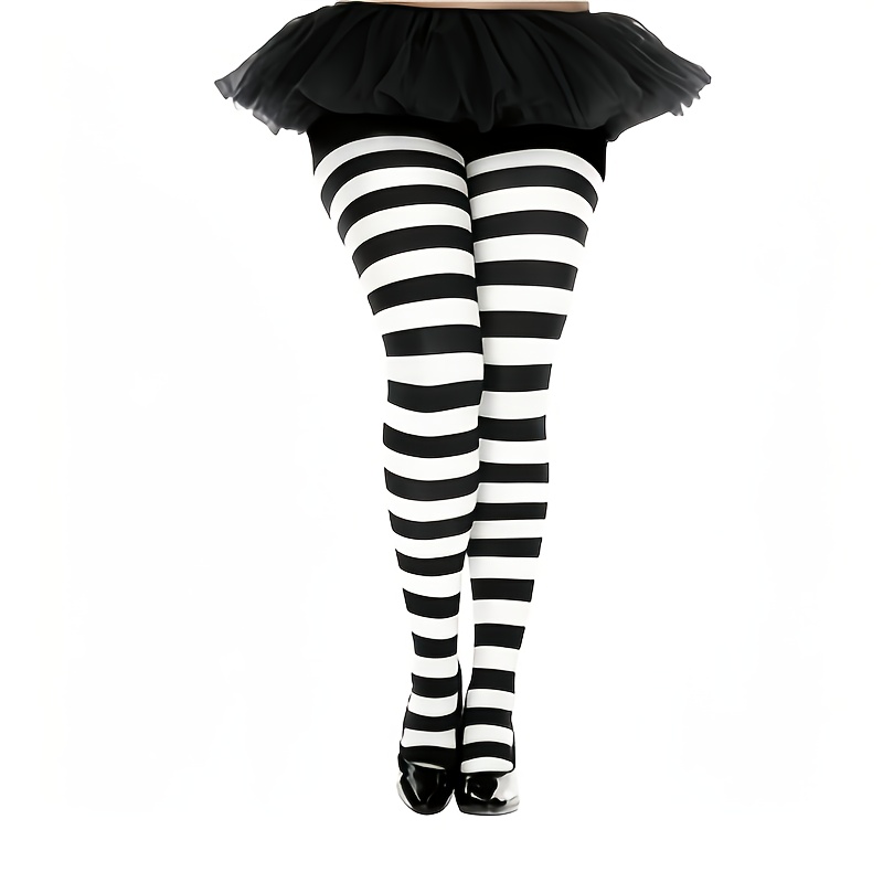 1pc Plus Size Women's Striped Leggings Tights/bodystocking, Plus Size Leggings/halloween Party Long Socks, Suitable For Halloween Party Occasions