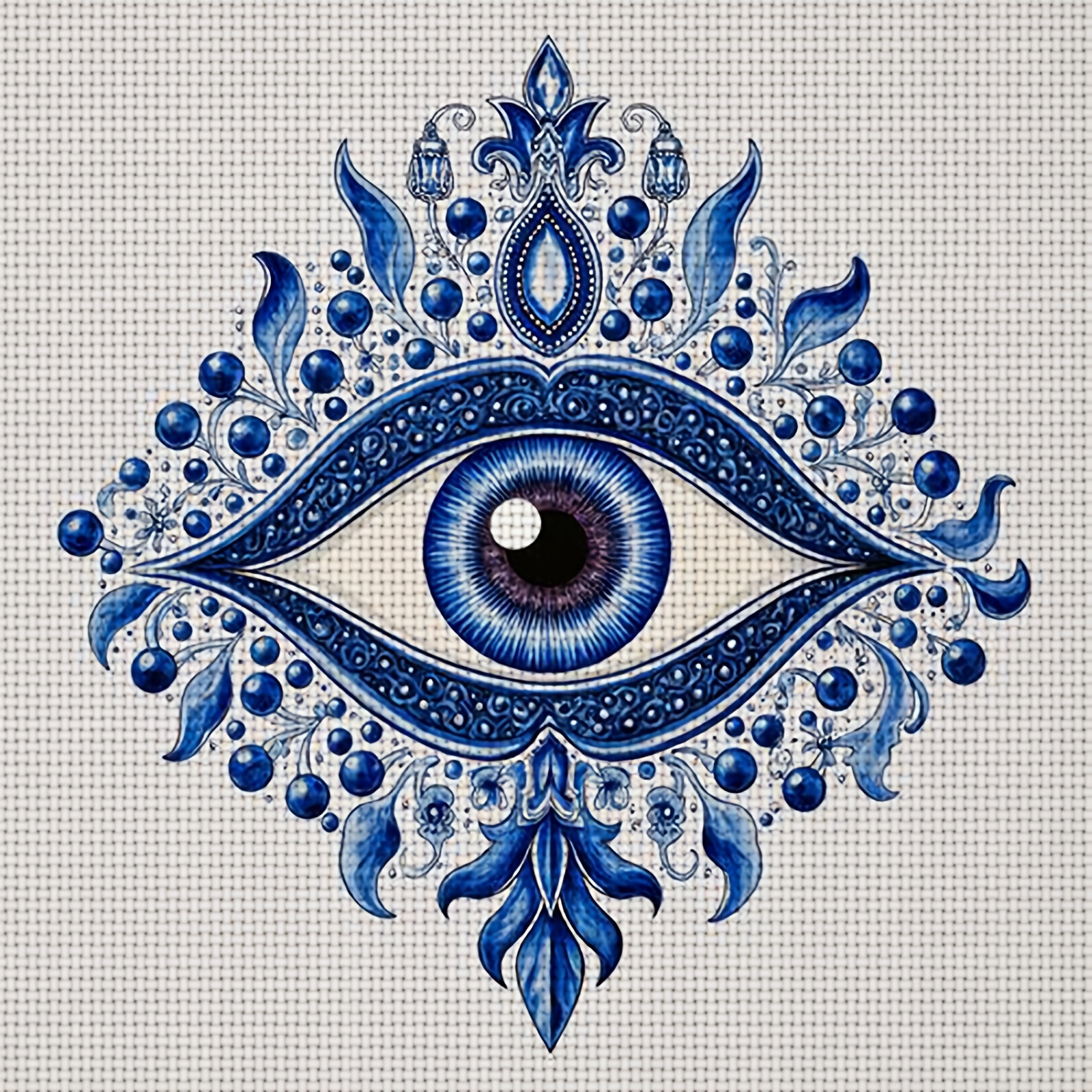 Cross Stitch Kit, Blue Eye Decorative Pattern for Beginners