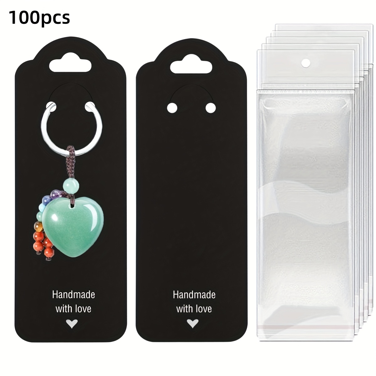TEMU 100 pièces Cartes d'Affichage TULIKEMG pour Porte-clés avec Sachets Autocollants - Porte-clés en Papier Noir Fait Main, Emballage pour Bijoux,