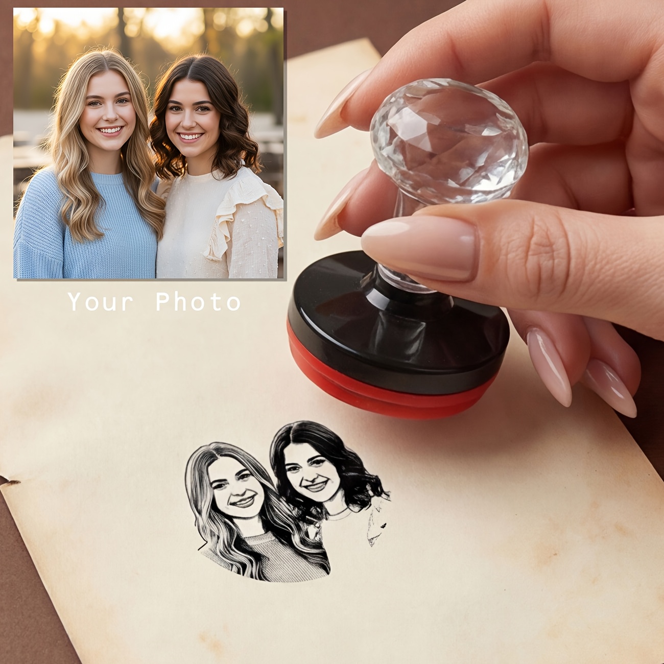 Personaliziran žig s fotografijo po z vašo sliko - Primeren za najboljše prijatelje, družino, hišne ljubljenčke, poročna in rojstnodnevna darila