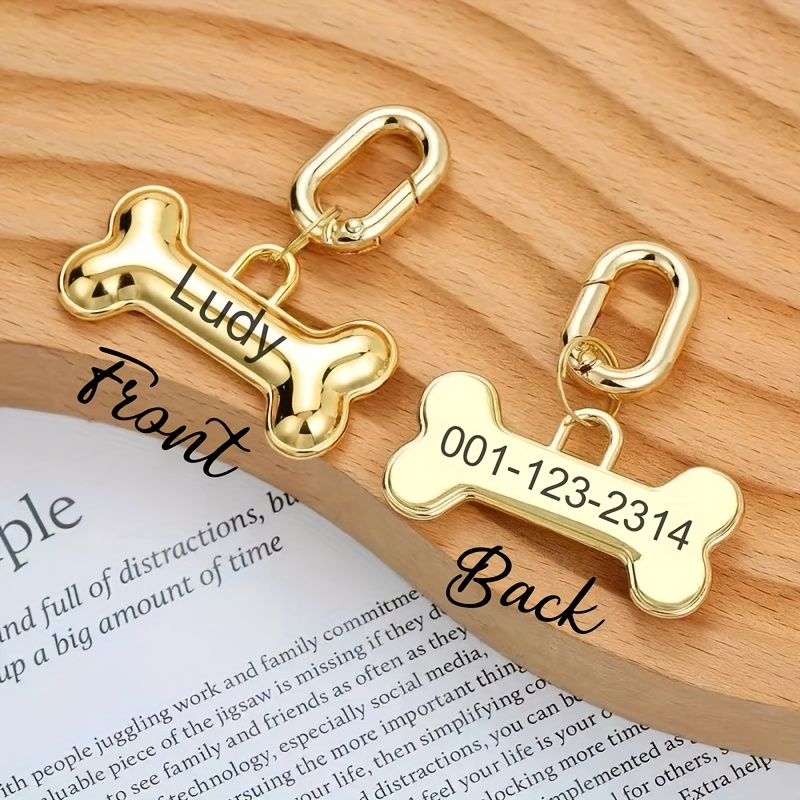 TEMU Dog Bone-shaped Pet Listing Cute Decoration Brand Golden And Silvery Pet Tag Pet Ornaments Anti-pet Lost Card Customized Pet Information
