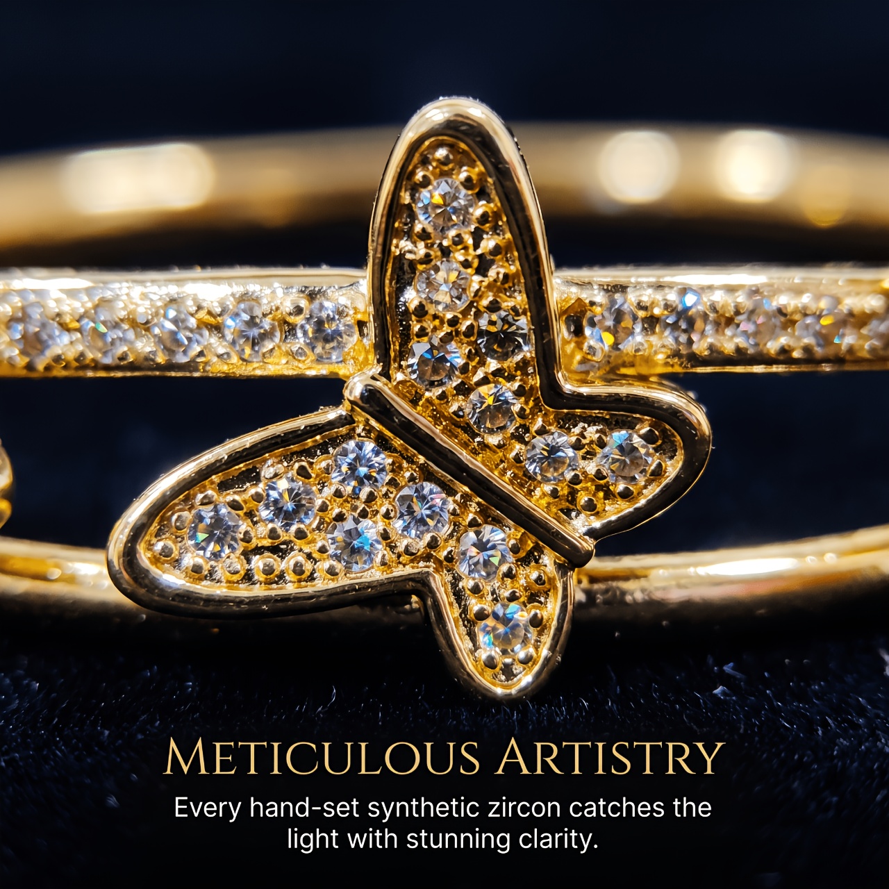 Golden-Toned Three Doves Pave Synthetic Zirconia Bracelet