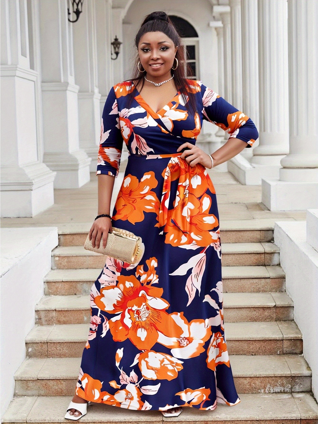 bohemian plus size dresses * * Women's * V-Neck 3/ 4 Sleeve Casual Elegant Beach Maxi Dress * Summer * You can choose from XHG Sculpting Square Neck Sheath Size:XL3