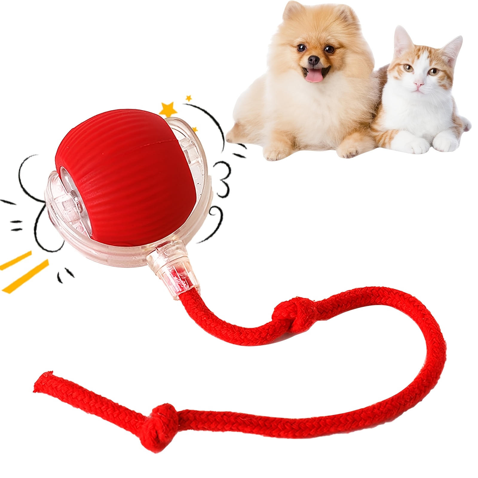 

1pc Funrun Interactive Electric Dog Ball Toy, Automatic Rolling Cat Toy With Polyester Rope, Cartoon Pattern, Suitable For All Breed Sizes, Battery-free