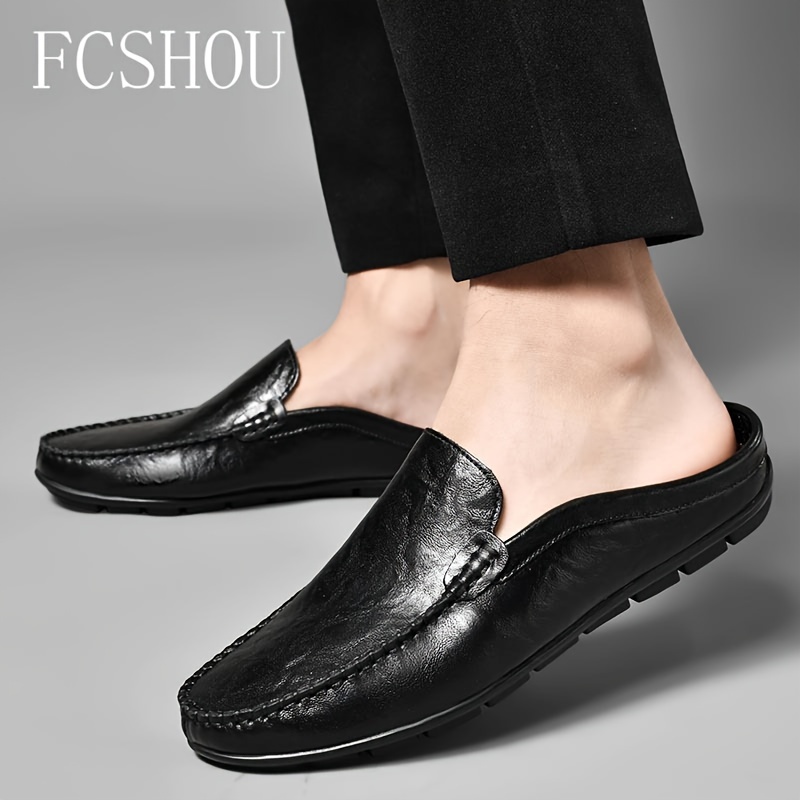 FCSHOU *'S Vintage Style Slip-On Mules, Genuine Leather Upper with Rubber  Sole, Round Toe Casual Loafers for Home Use Footwear, Laz