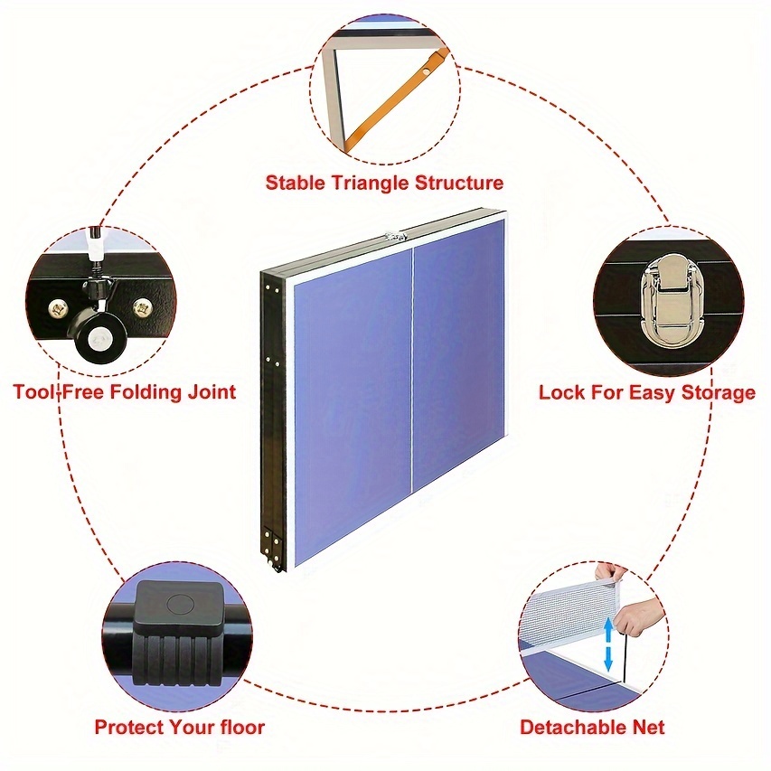 TEMU Mid-size Foldable & Portable 4.5ft Pong Table Set, 2 -pong Bats And 3 Balls, Indoors And Outdoors