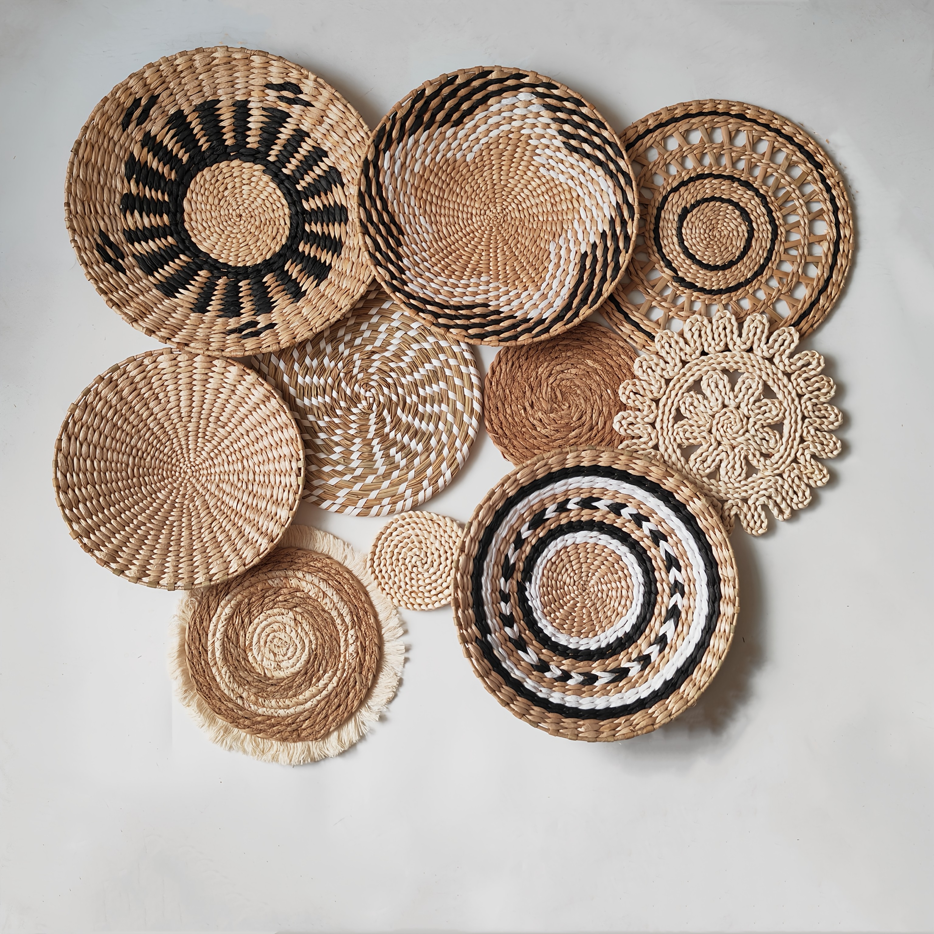 10pcs Boho Rattan Woven Wall Basket Decor Set