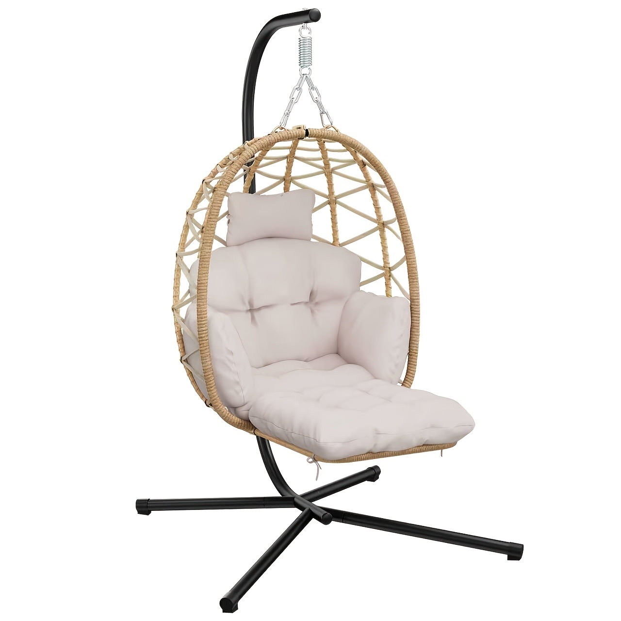 Heavy-duty Hanging Chair With Reinforced Seat Cushion, Easy Assembly, Weather-resistant Rattan Swing Chair