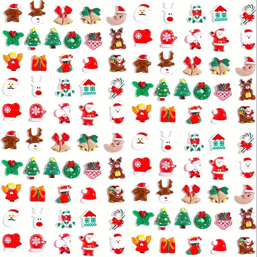 

100pcs Christmas Set - Flatback Miniature Ornaments Santa, Snowman, & For Diy And Scrapbooking