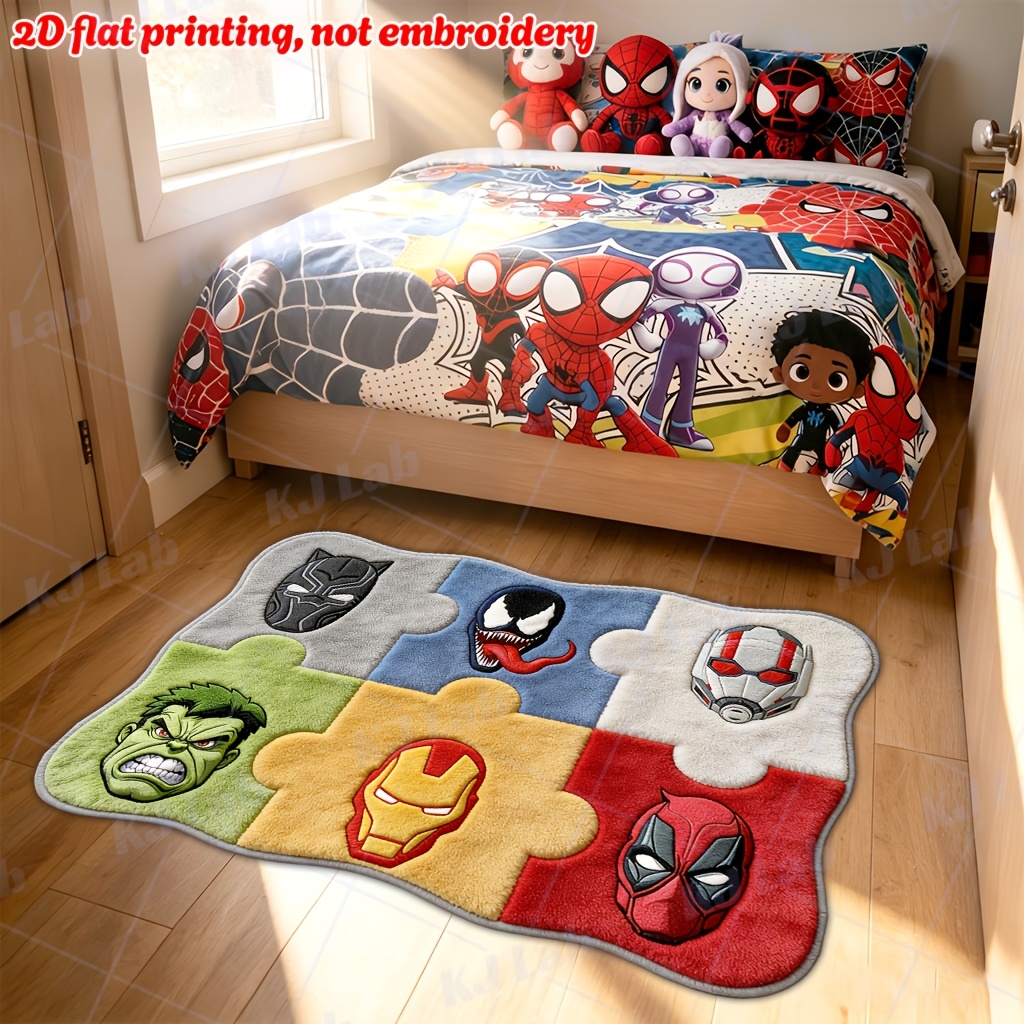 TEMU 2d Flat 1pc Wave Irregular Floor Mat Yxm76-black Panther Venom Ant-man Hulk Iron Man Deadpool Character - Warm And Cute Striped Carpet, Soft And