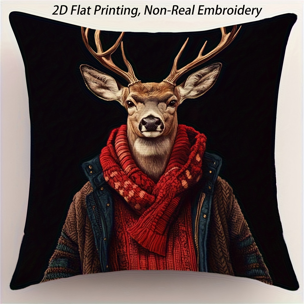 TEMU per cuscino 1 pz con renna natalizia - Motivo con e chiusura a cerniera, sfondo decorazione per le feste - per cuscino decorativa lavabile in