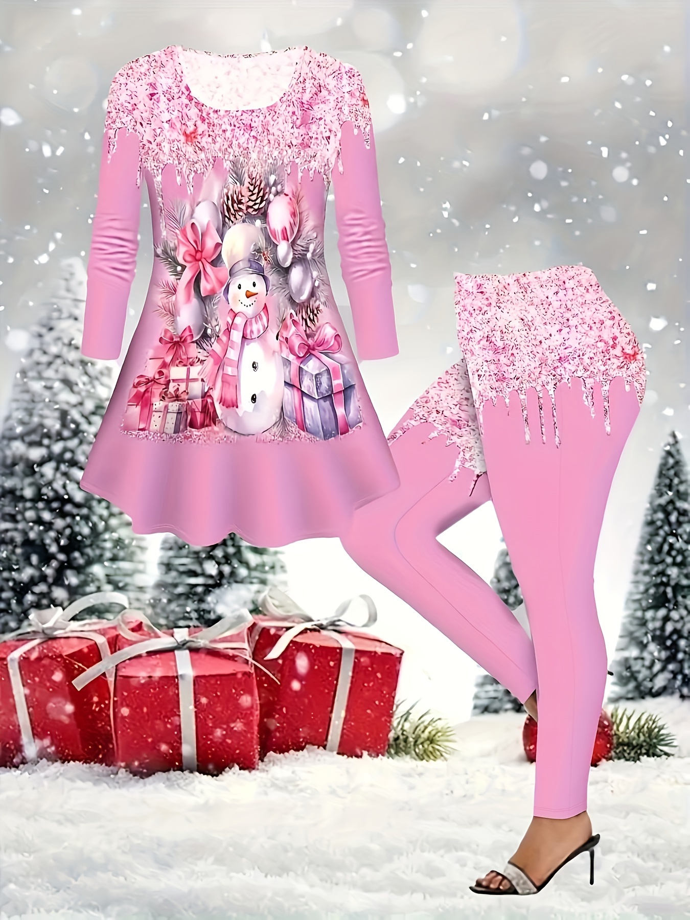 plus size snowman co ord set 100 polyester crew Temu United Kingdom