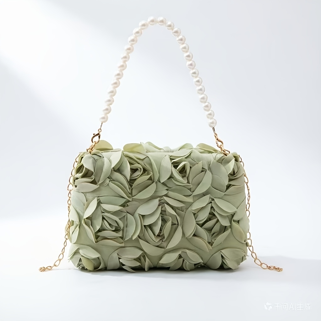 [Women's Evening Handbag] A Stylish New Women's Evening Handbag Featuring an Elegant Rose Flower Design. It Comes with a Metal Chain That Allows for Shoulder Or Hand Carrying, Making It Versatile for Shopping, Casual Outings, And Evening Events