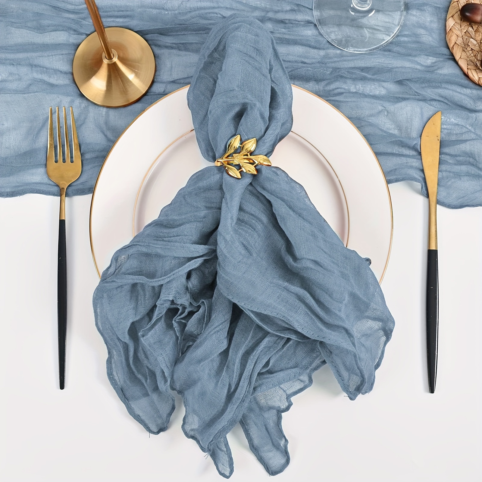 

6pcs, Square Napkins, Wrinkle-resistant Misty Blue Gauze Napkins, Polyester Table Linens For Dinner, Wedding, Party, Thanksgiving Home Decor
