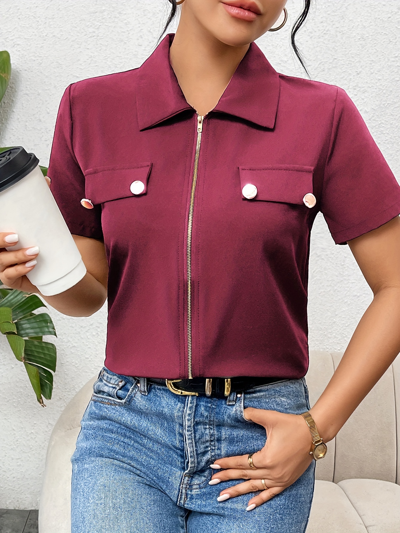 Zip up blouse for womens hotsell