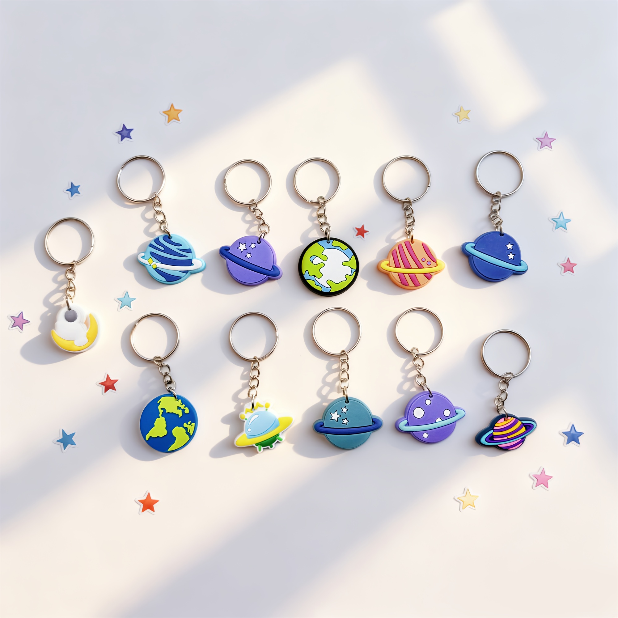 11pcs Planet Keychain Set: Earth, , Jupiter, Space Astronaut Diy Gift