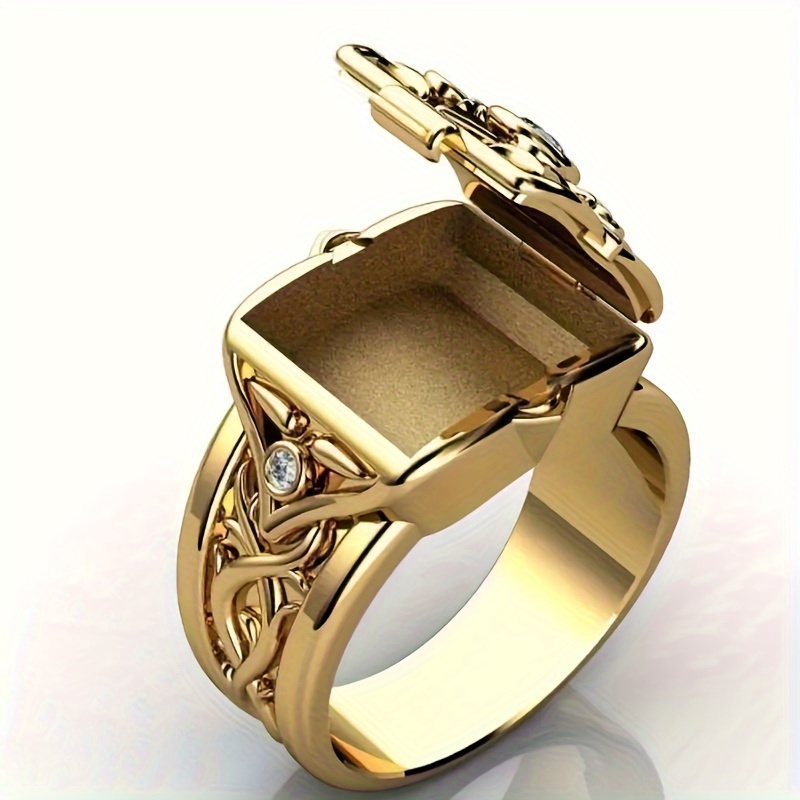 1pc vintage   square ring with hidden box jewelry with cubic zirconia accents for christmas new year valentines day gift
