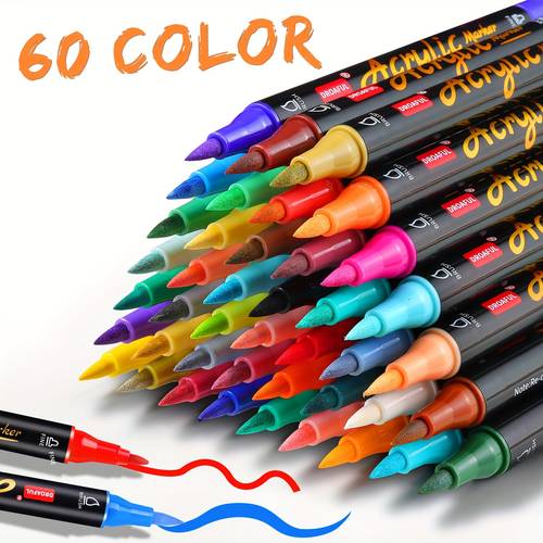 60 36 20color acrylic paint markers dual tips paint pens for rock painting fabric metal canvas ceramic plastic eggs pumpkins non toxic odor art and craft