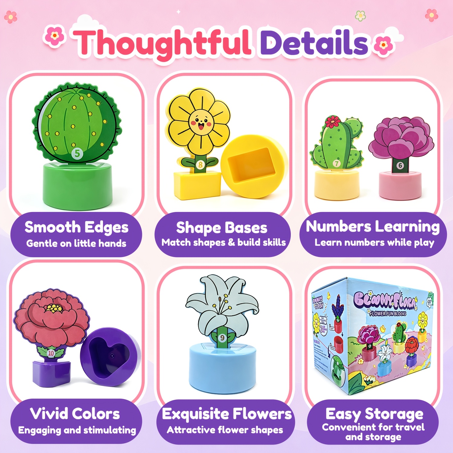 Flower Garden Building Toy for Shape Sorting and Stacking