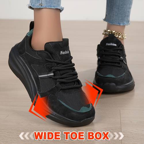 womens wide last sneakers suitable for running walking wide toe box non squeeze thick platform height increase breathable soft sole dad shoes with md sole cushioning lace up athletic footwear for gym casual casual attire