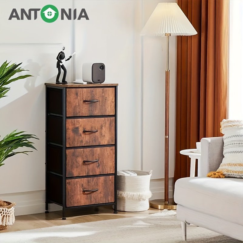 

Antonia Dresser For Bedroom, 4 Storage Drawers, Tall Fabric Closet Chests Organizer Tower Furniture With Wooden Top Metal Frame For Clothes, Living Room, Hallway, Entryway, Rustic Brown