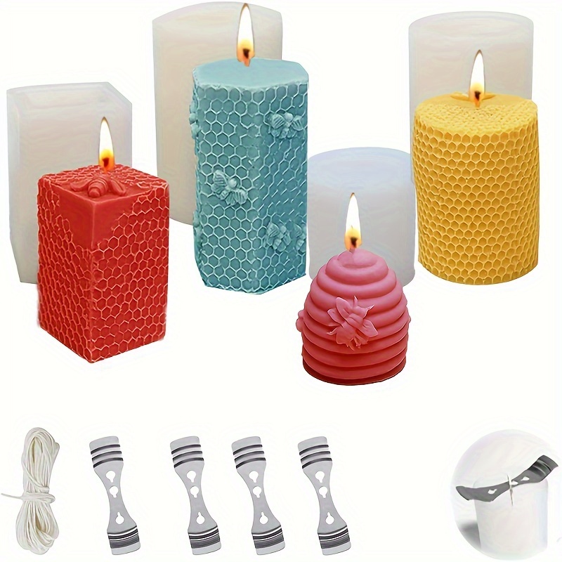 

4pcs Candle Mold, Cylindrical Candle Mold For Candle Making Resin Mold, Silicone 3d Candle Mold Bee Honeycomb Candle Making Kit For Soap Clay Diy Art Gift